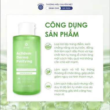 Nước tẩy trang dành cho da dầu mụn Actidem Derma Purifying Cleansing Water 500ml