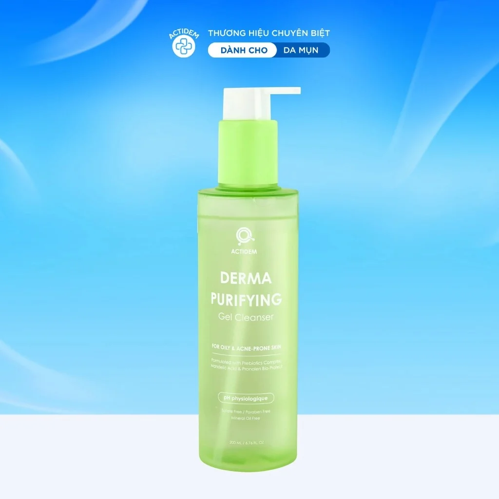 Gel rửa mặt dành cho da dầu mụn, nhạy cảm Actidem Derma Purifying Gel Cleanser 200ml