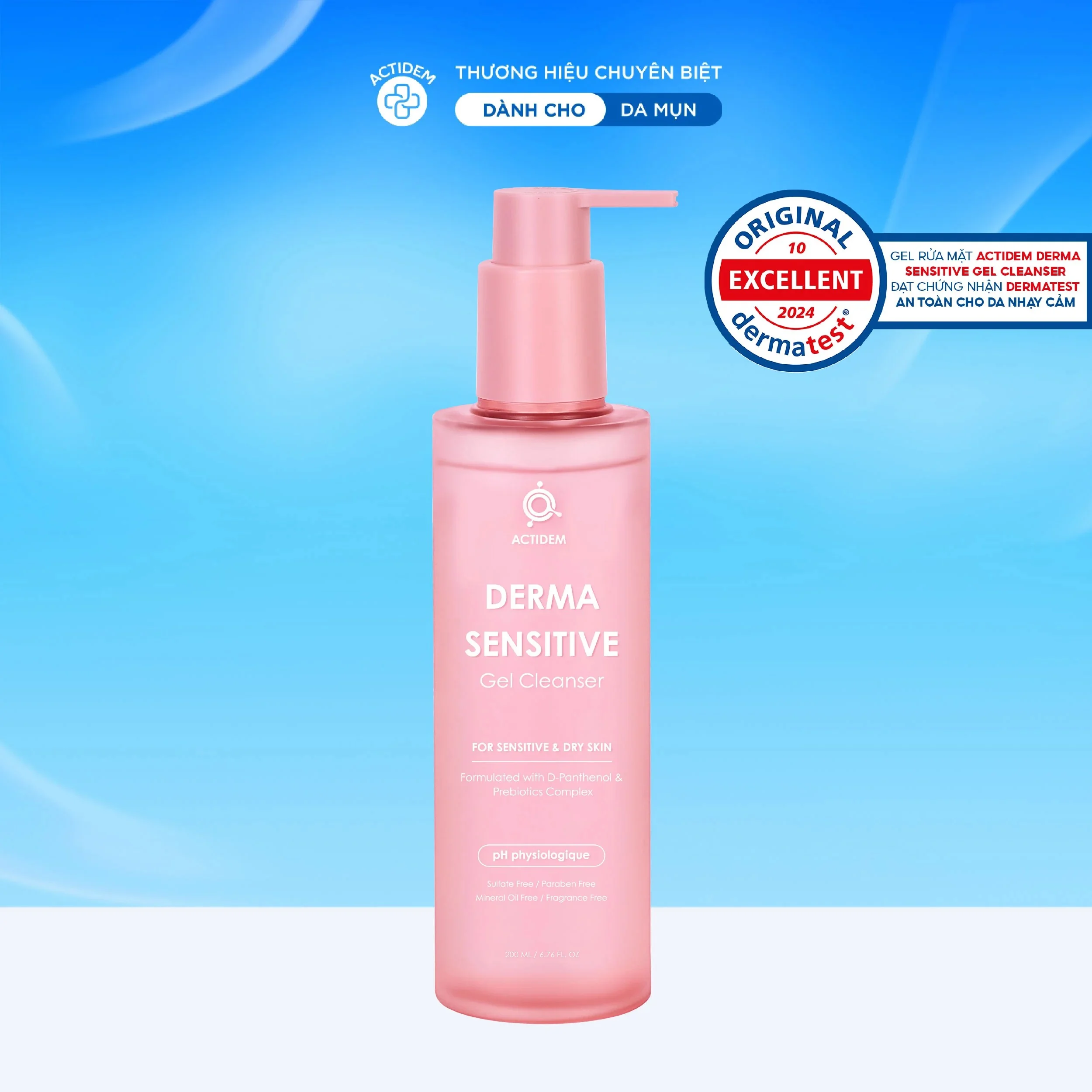 Gel rửa mặt dành cho da khô, nhạy cảm Actidem Derma Sensitive Gel Cleanser 200ml